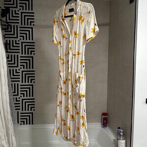 Urban Outfitters Cream Bird and Floral Midi Dress